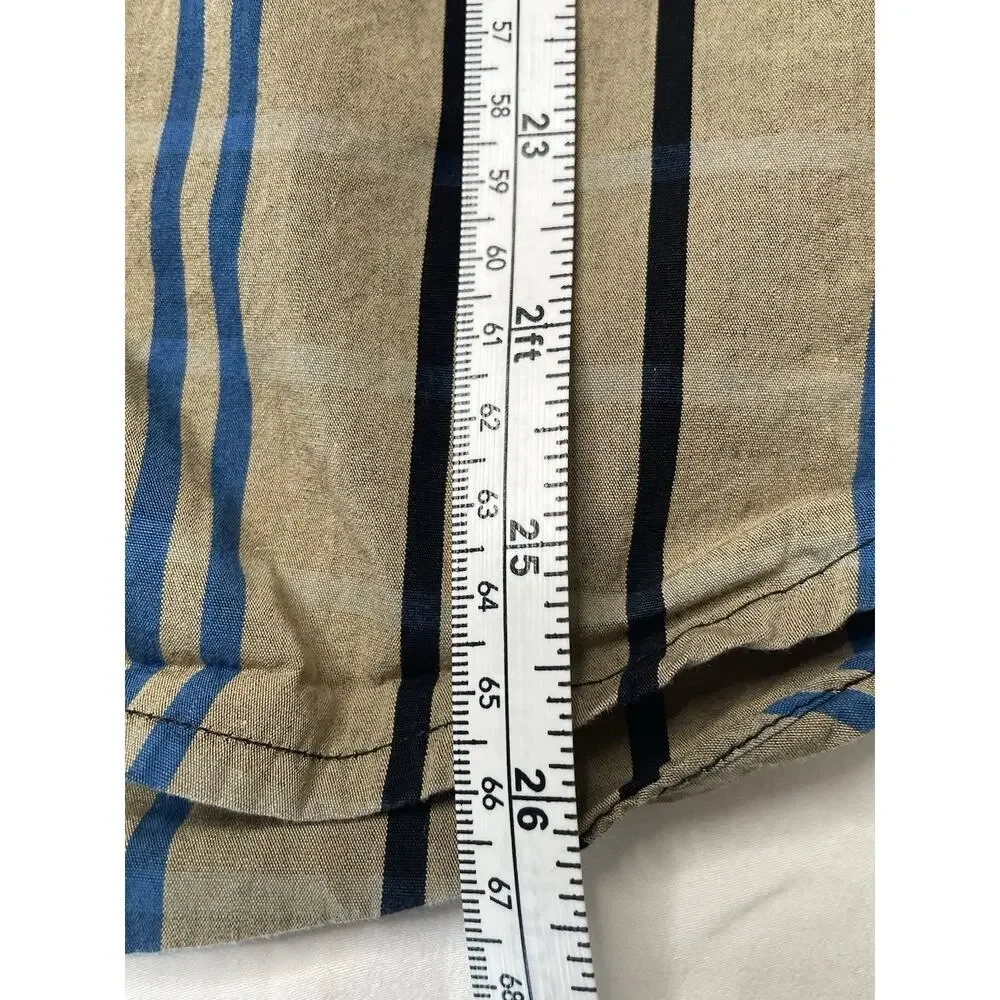 Polo Ralph Lauren Shirt Mens Large Tan Blue Plaid Striped Button Front Cotton